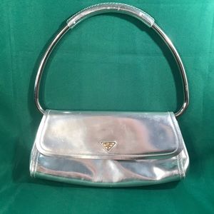 Prada Silver Metal Handle Purse